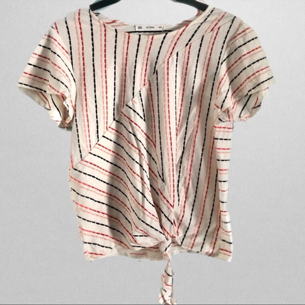 Acos & A | White Striped Tie Front Top
